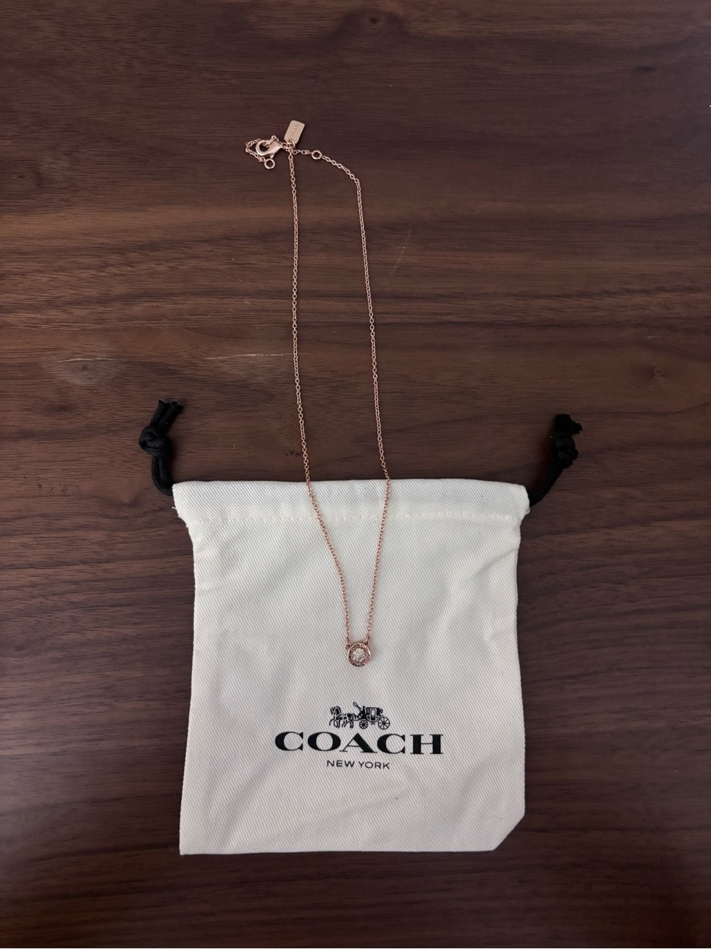 Coach Rose Gold Solitaire Pendant Necklace with Pouch